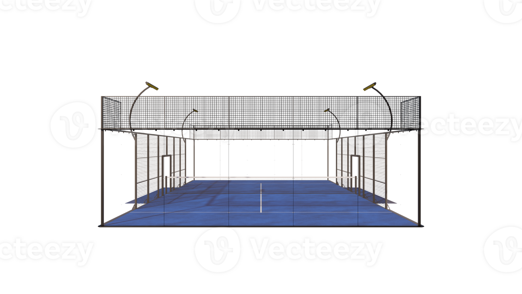 back view Blue padel tennis court illustration 3d rendering isolated on transparent background png