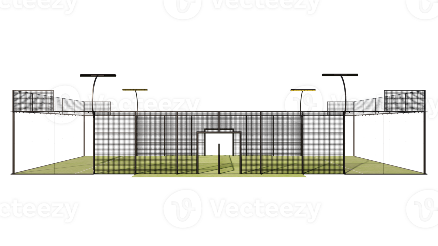 green padel tennis court side view illustration 3d rendering isolated on transparent background png
