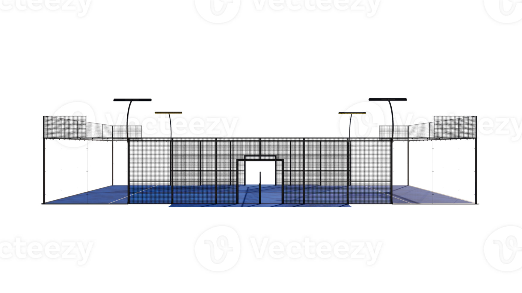 Side view blue padel tennis court illustration 3d rendering isolated on transparent background png