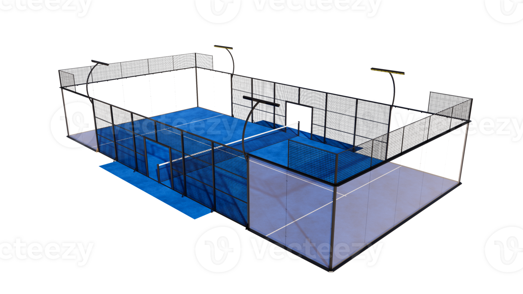 Isometric view blue padel tennis court illustration 3d rendering isolated on transparent background png