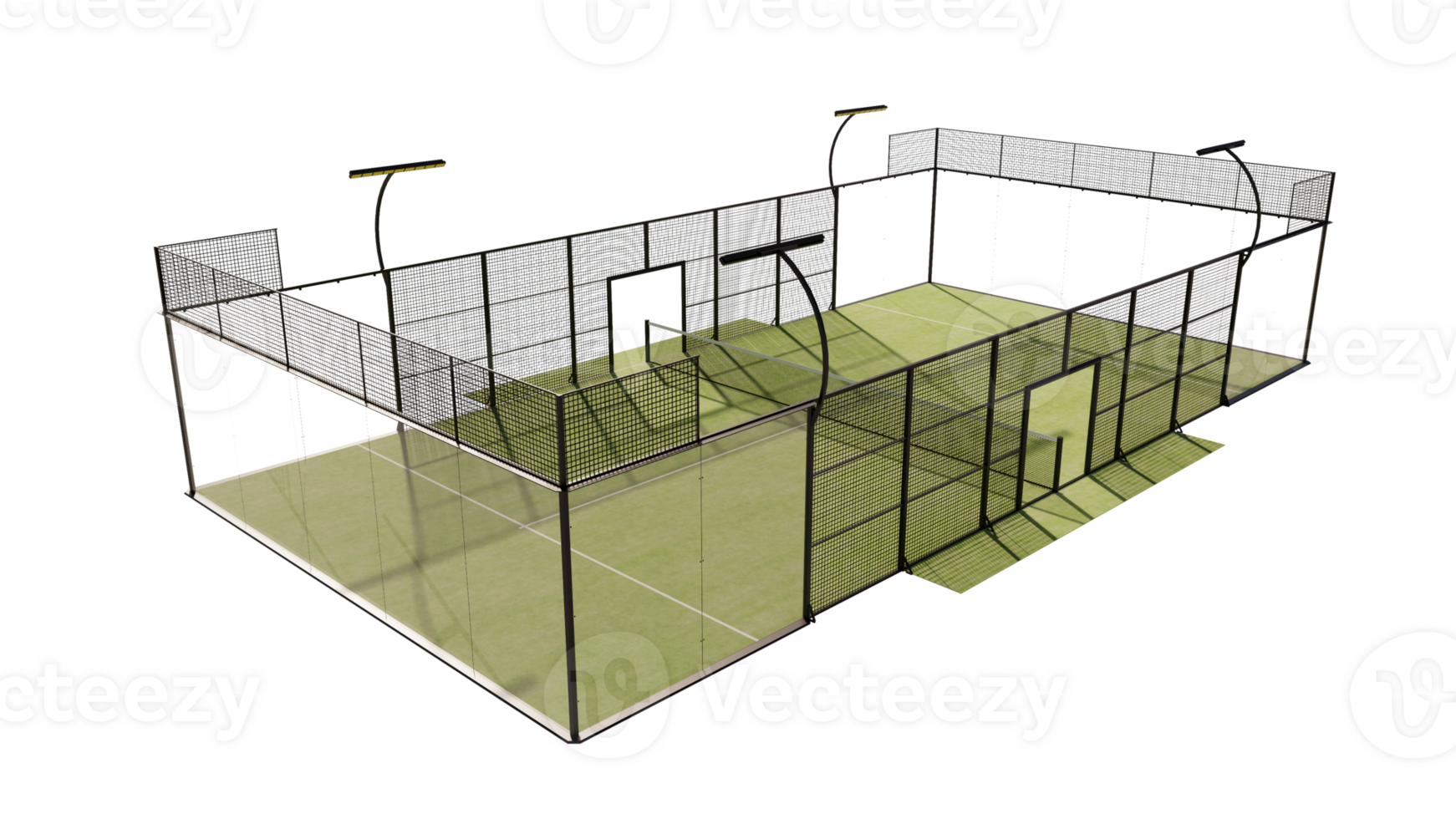 green padel tennis court isometric view illustration 3d rendering isolated on transparent background png