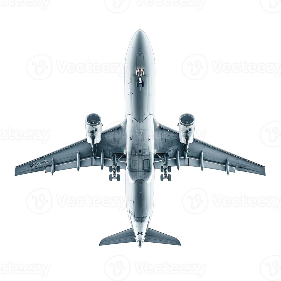 Airplane flying high above a cityscape during a clear day, isolated on transparent background cutout png