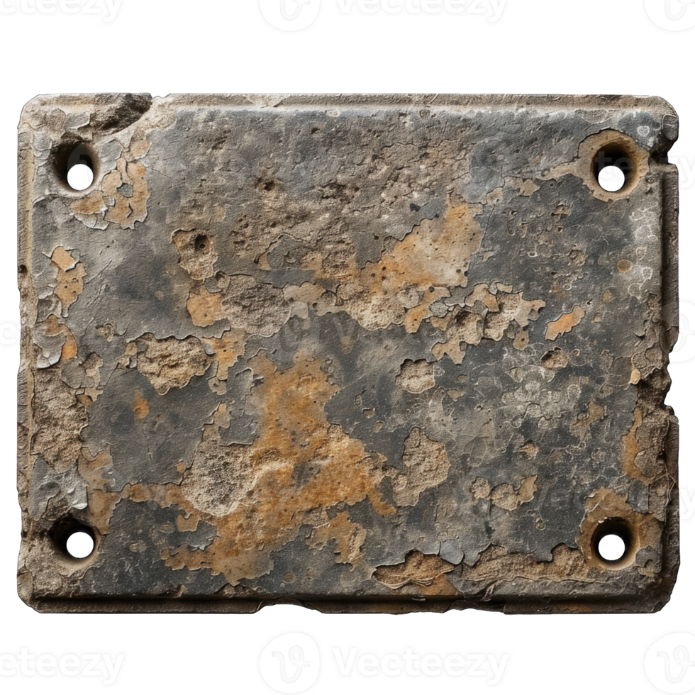 Weathered stone slab with chipped edges and exposed textures isolated on transparent background cutout png