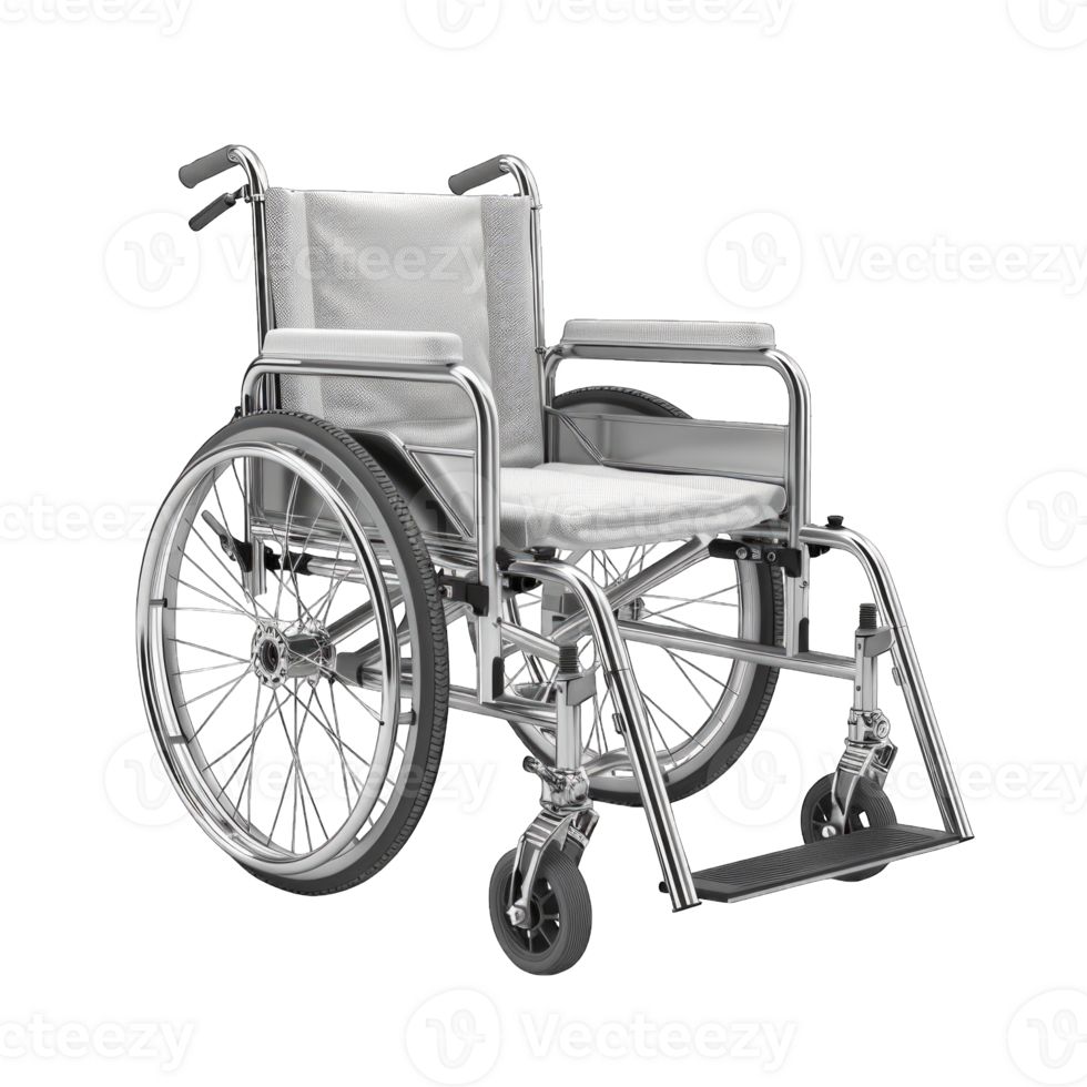Wheelchair design with sleek metal frame and comfortable seat isolated on transparent background cutout png
