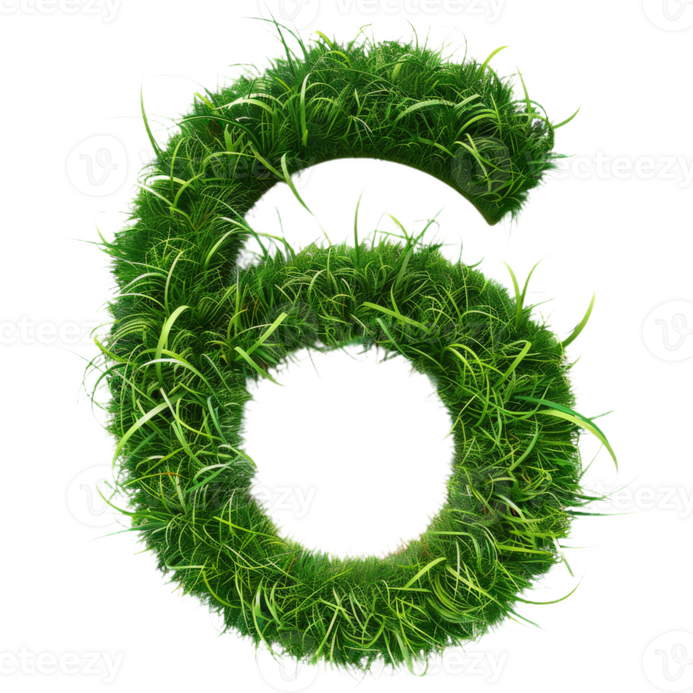 Cute Grass Texture Number 6 on Background. Lush Grass Number Six on Isolated Background png