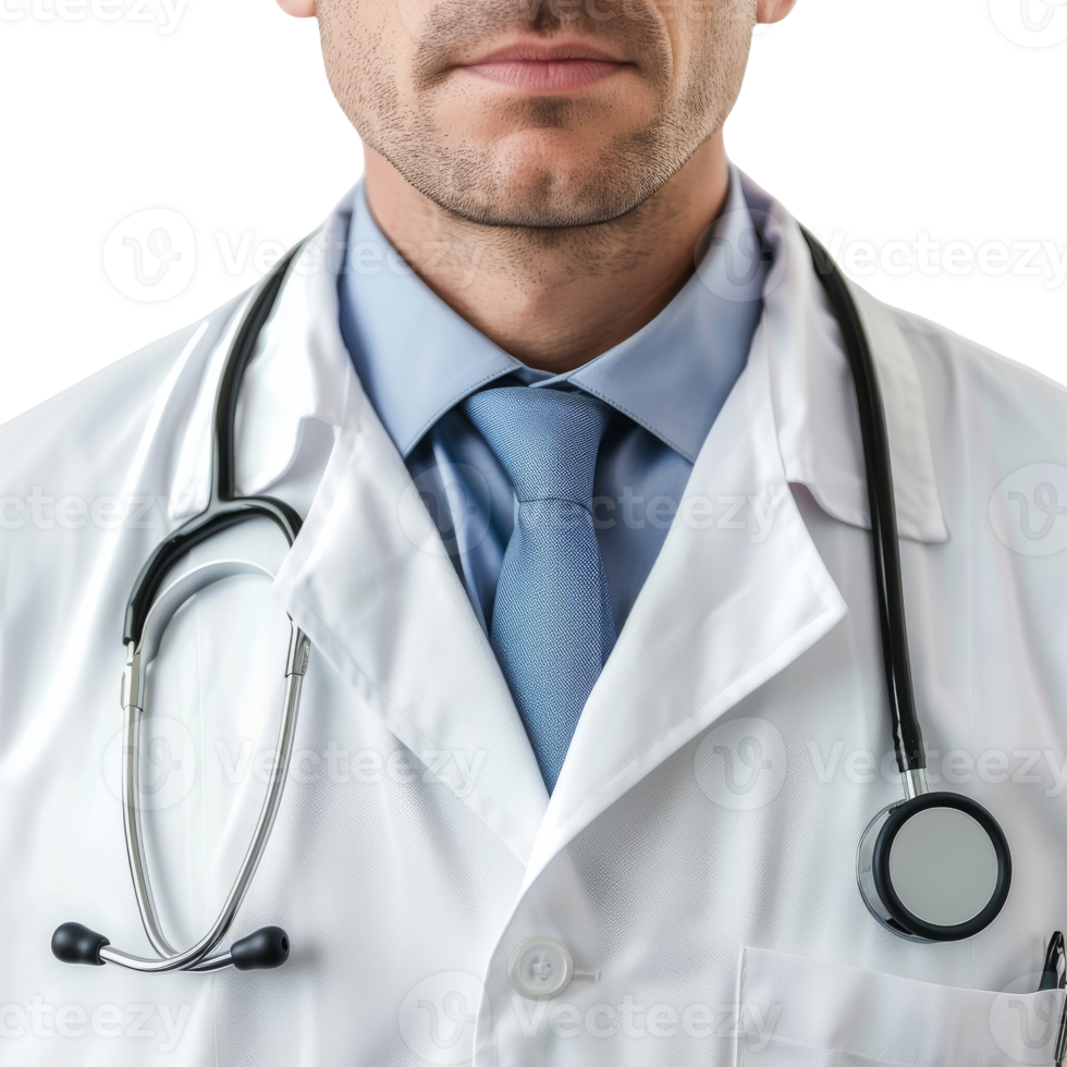 Confident Male Doctor in Lab Coat with Stethoscope. Healthcare Professional Man in Medical Uniform png