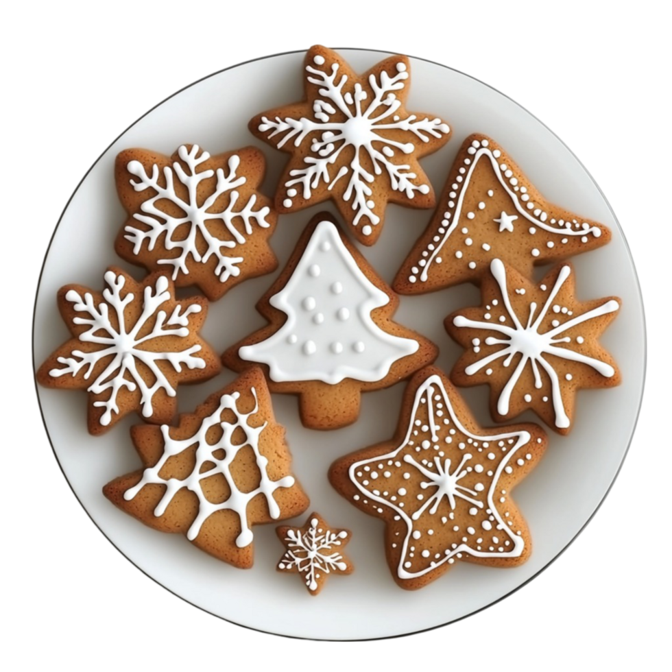 Festive Gingerbread Cookies Decorated with White Icing png