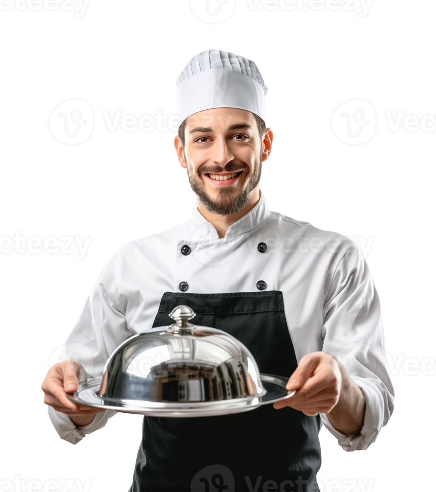 Waiter Carrying Cloche Isolated on Transparent Background png