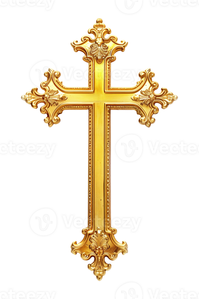Golden Holy Cross Isolated on Transparent Background png