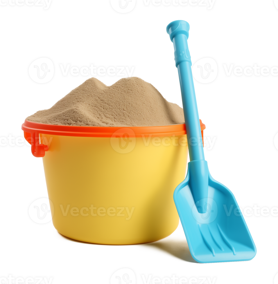 Bucket and Toy Shovel With Beach Sand Isolated on Transparent Background png