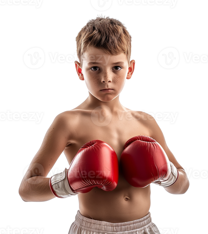 Kid Boxer with Boxing Gloves Isolated on Transparent Background png