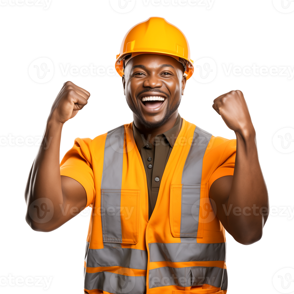 African American Construction Worker Fist Up for Labor Day Isolated on Transparent Background png