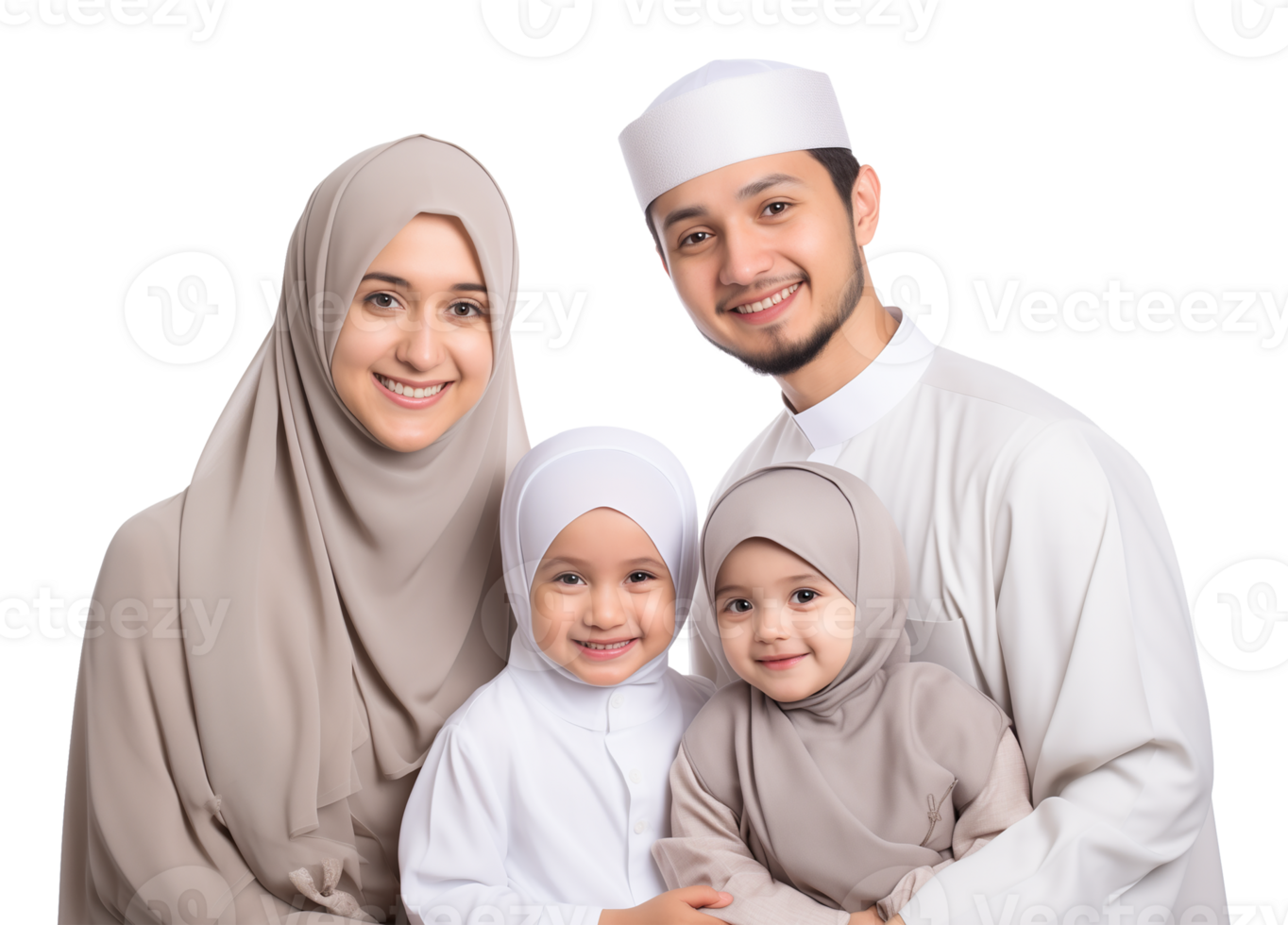 Muslim Family of 4 Isolated on Transparent Background png