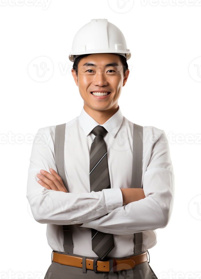 Asian Architect Crossed Arms Isolated on Transparent Background png