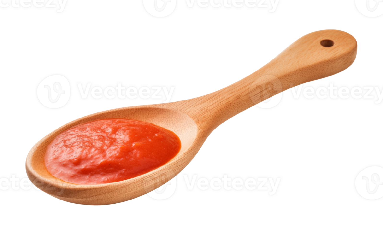 Wooden Spoon With Tomato Sauce Isolated on Transparent Background png