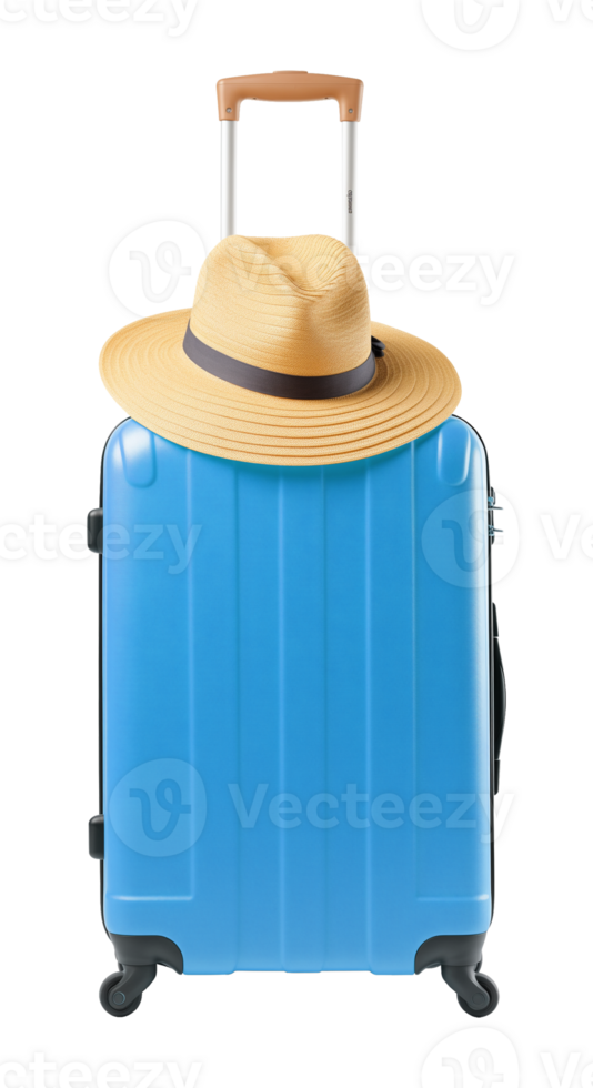 Blue Luggage With Summer Hat Isolated on Transparent Background png