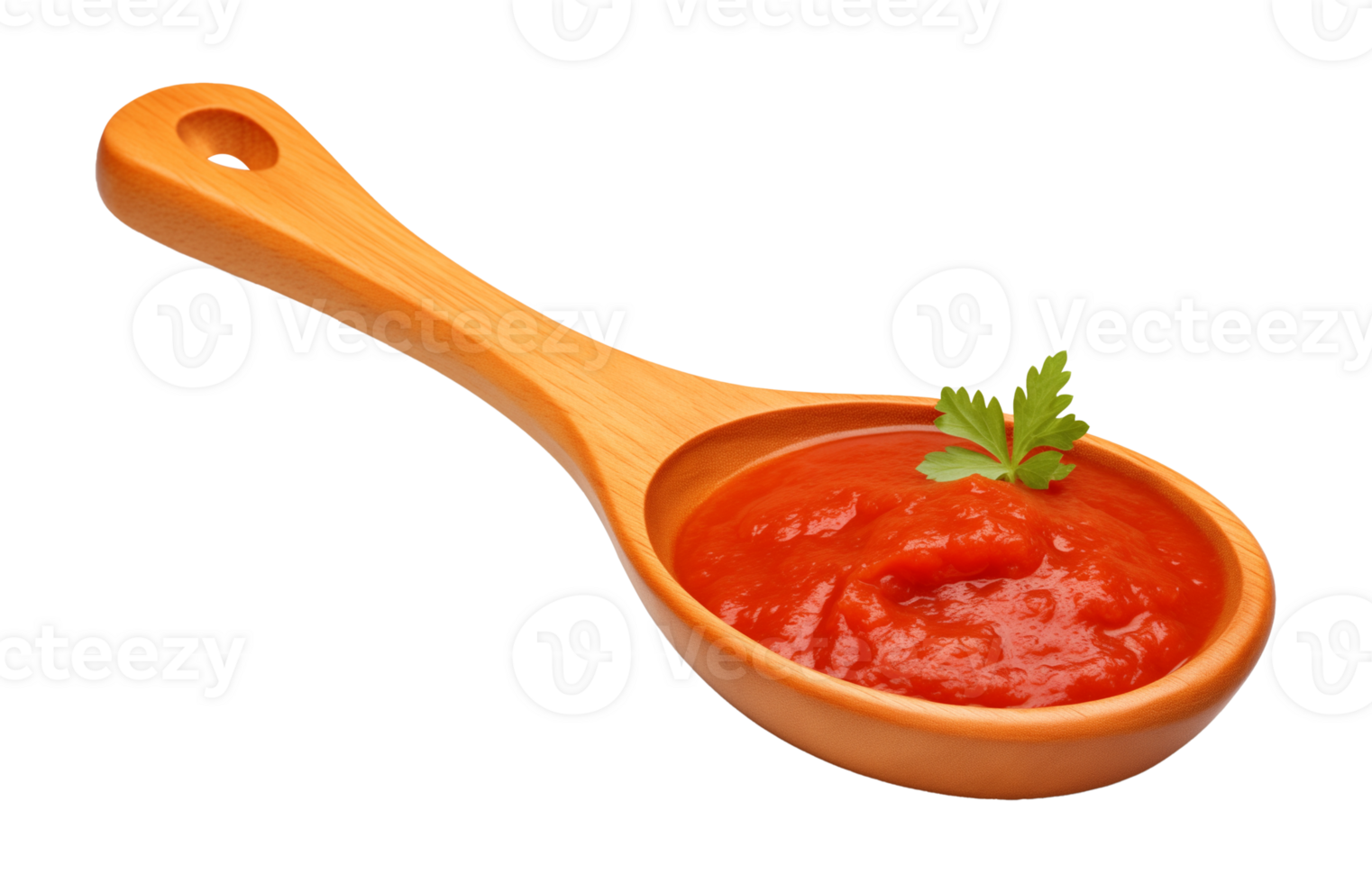 Wooden Spoon With Tomato Sauce Isolated on Transparent Background png