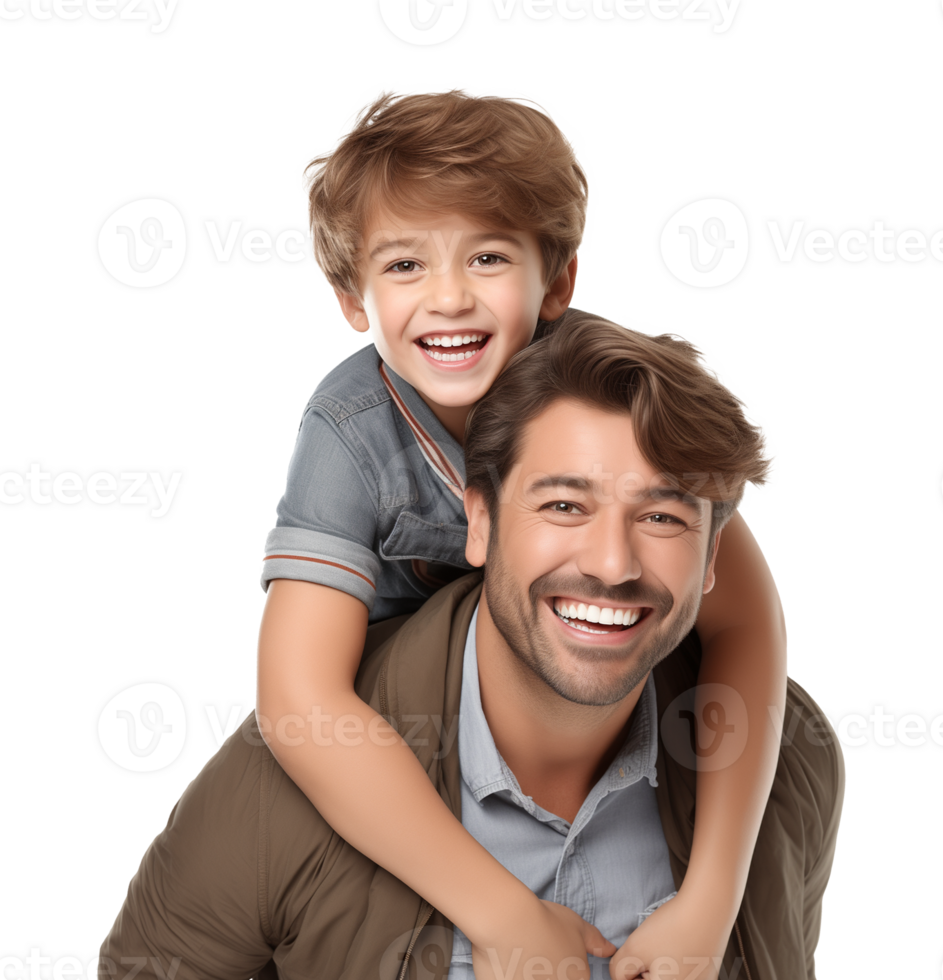 Happy Father and Son Piggy Back Ride Isolated on Transparent Background png
