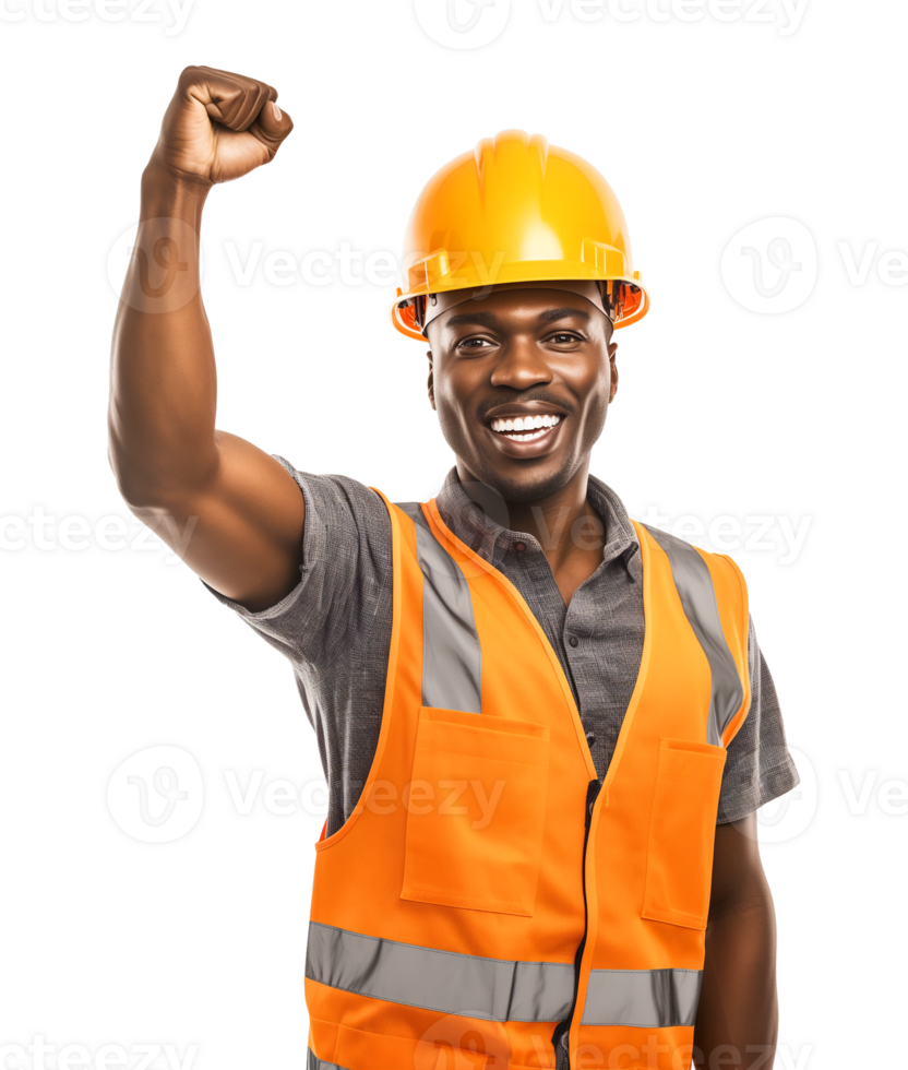 African American Construction Worker Fist Up for Labor Day Isolated on Transparent Background png