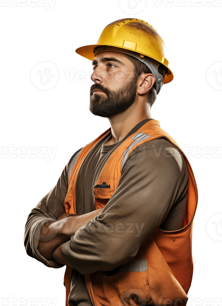 Construction Worker Crossed Arms Side View Labor Day Isolated on Transparent Background png