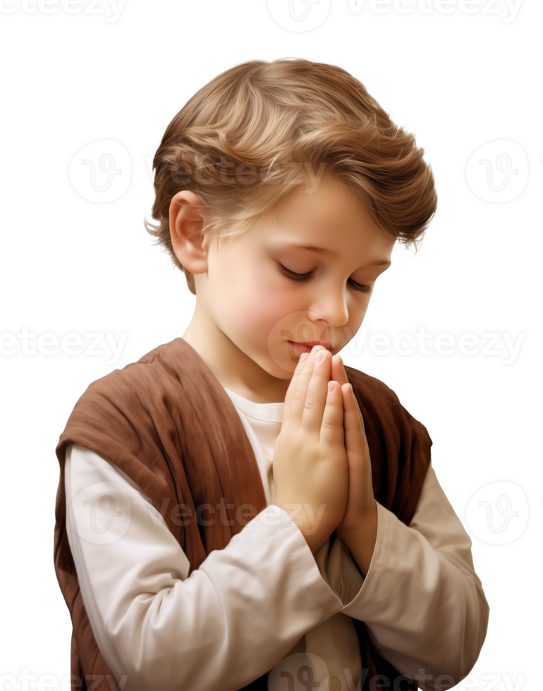 Good Boy Kid Praying Isolated on Transparent Background png