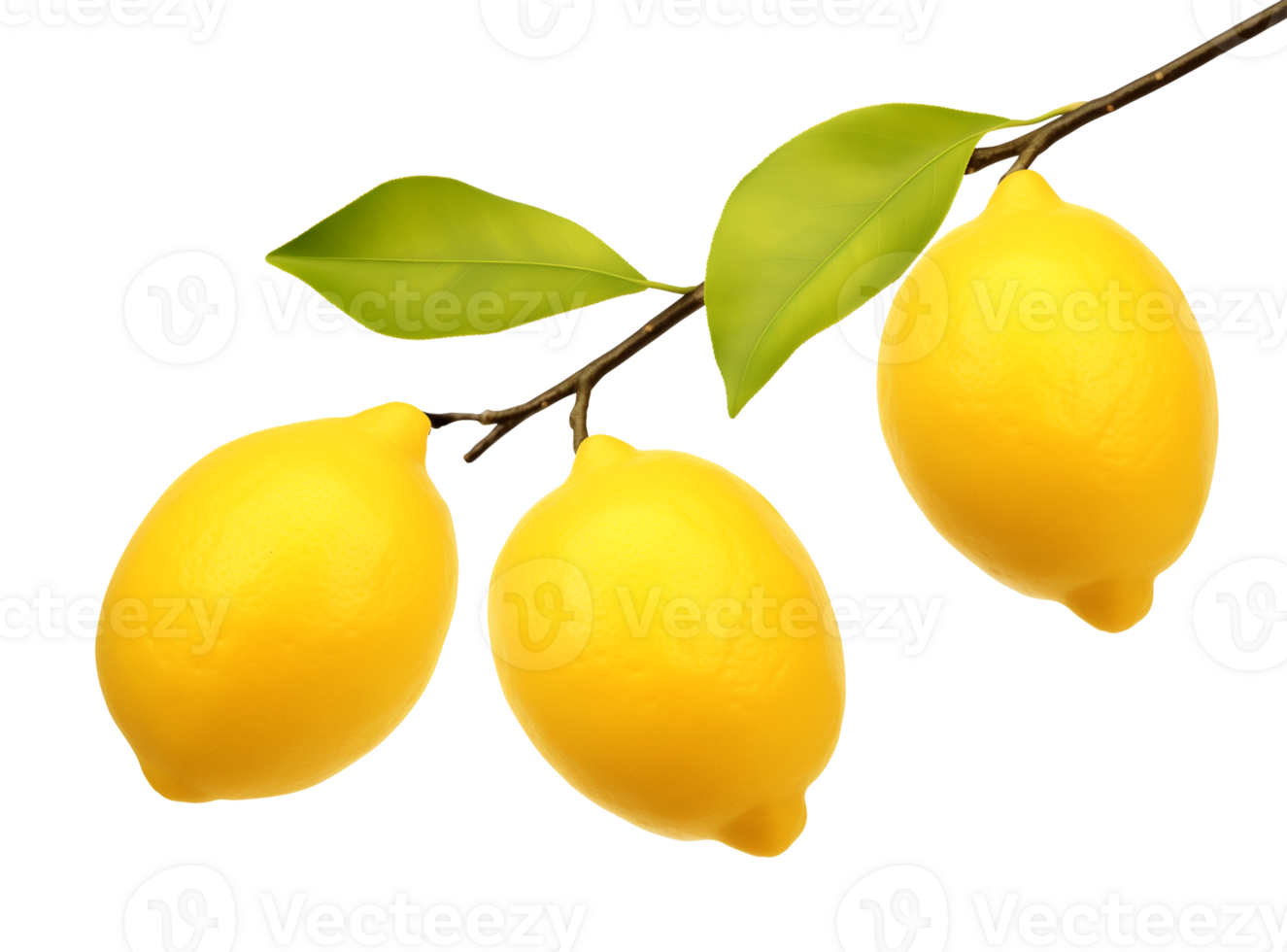 3 Lemons on Branch Isolated on Transparent Background png