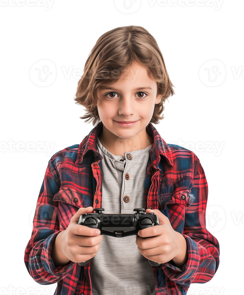 Kid Holding a Game Console Controller Playing Game Isolated on Transparent Background png