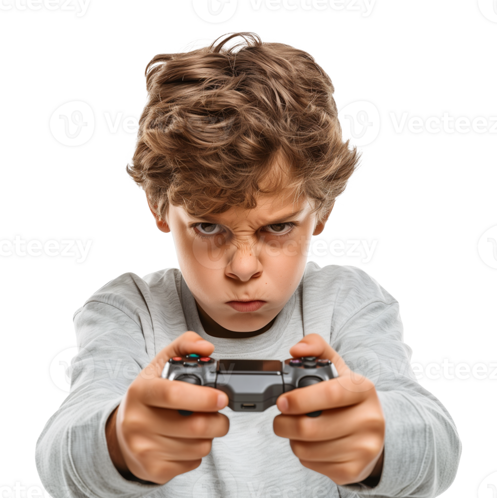 Kid Gamer Holding a Game Console Controller Playing Game Isolated on Transparent Background png
