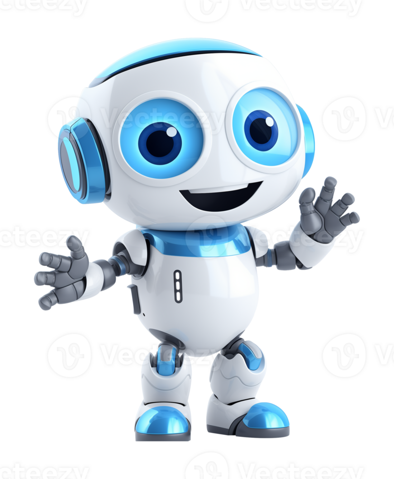 Cute Friendly AI Robot Chatbot Assistant Isolated on Transparent Background png