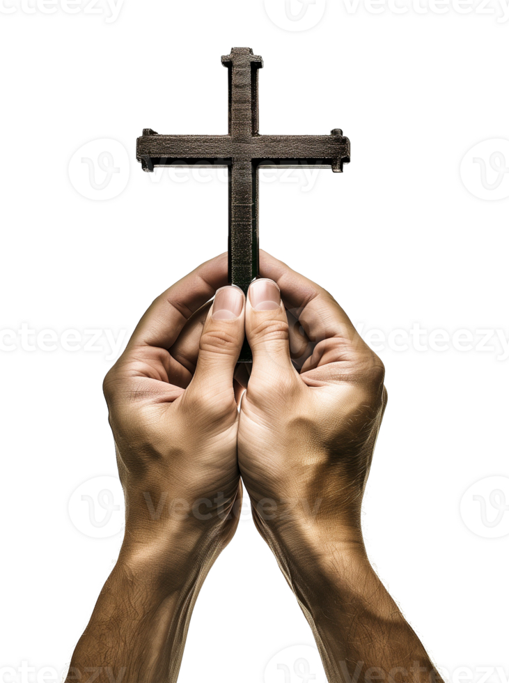 Hands Holding Holy Cross Isolated on Transparent Background png
