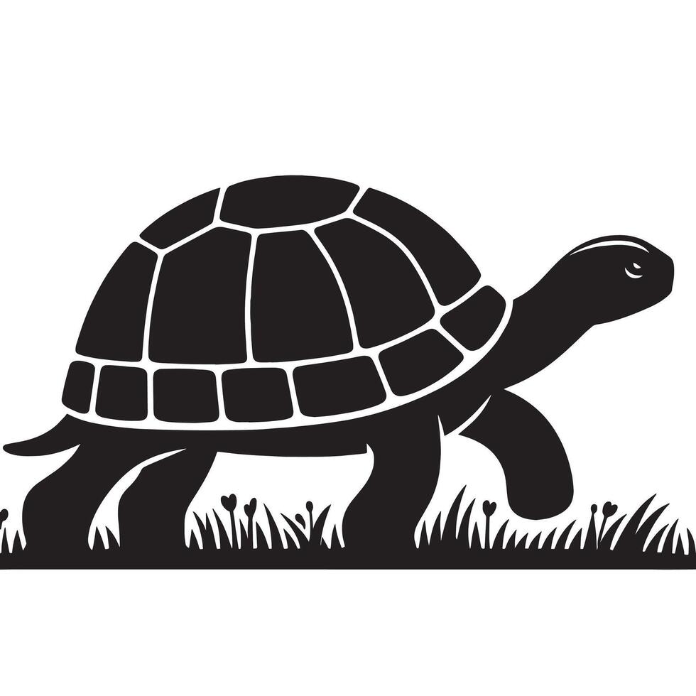 silhouette tortoise walking on the grass vector