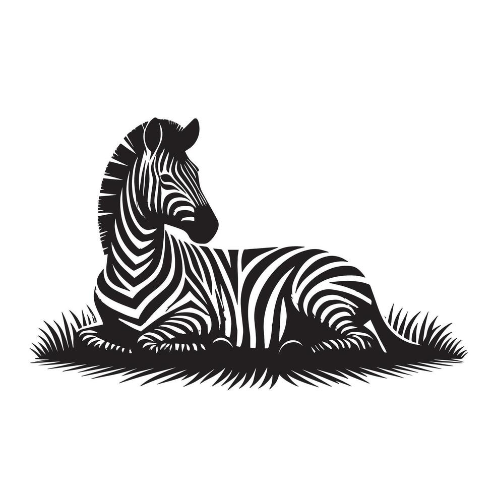 silhouette zebra lying on the grass vector