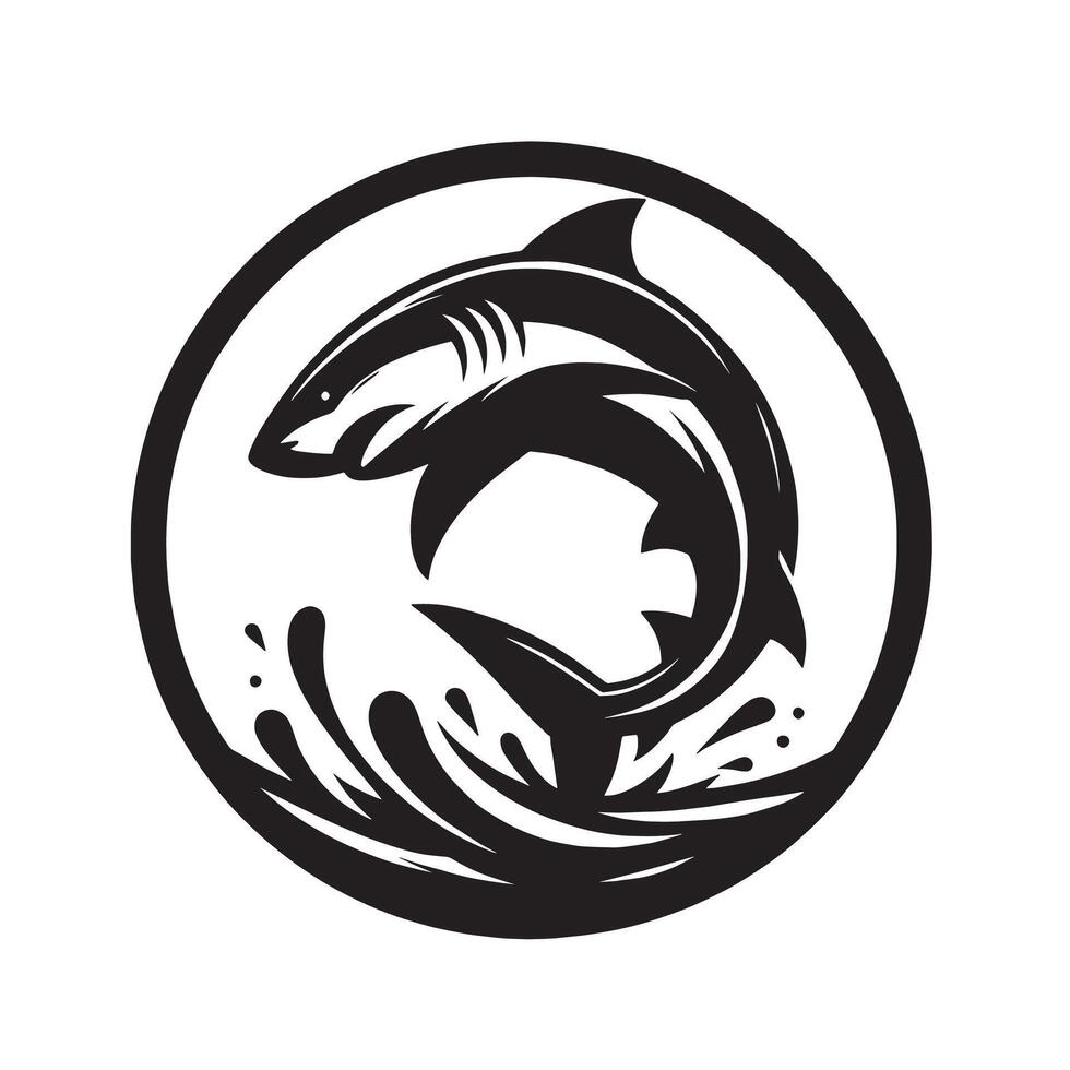 silhouette jump of shark on the circle vector