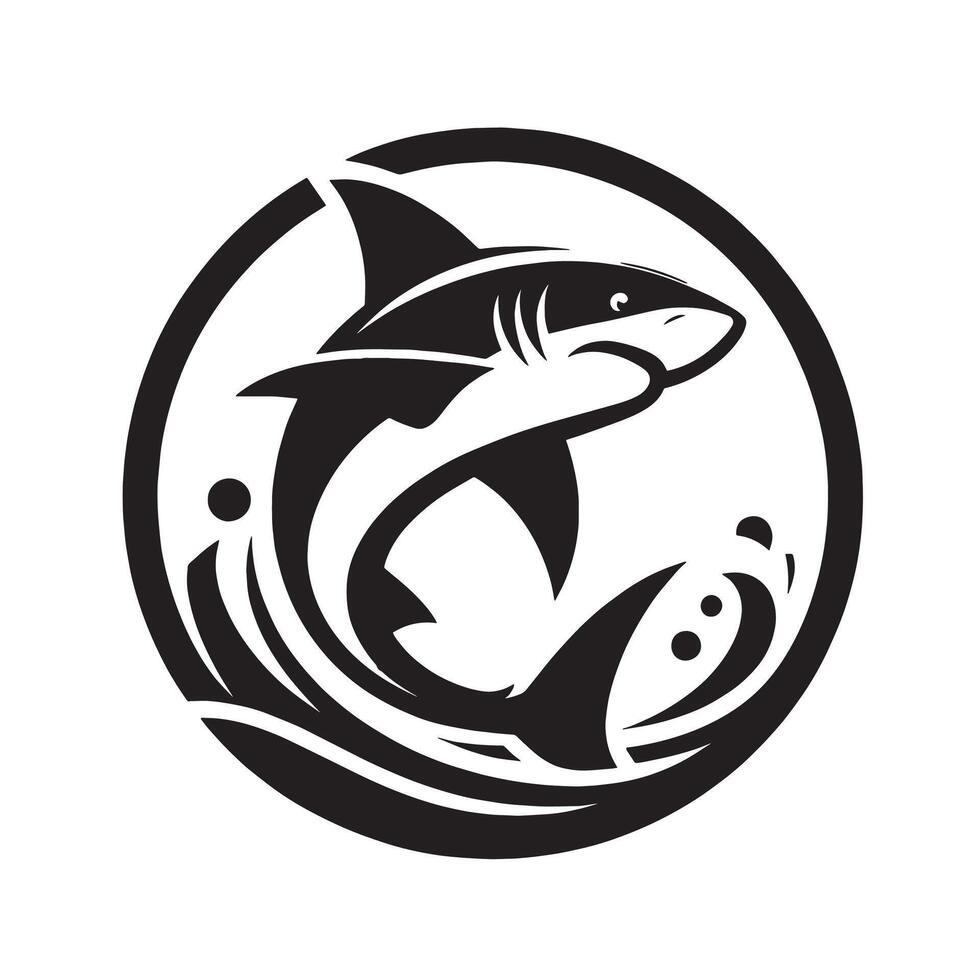 silhouette jump of shark on the circle vector