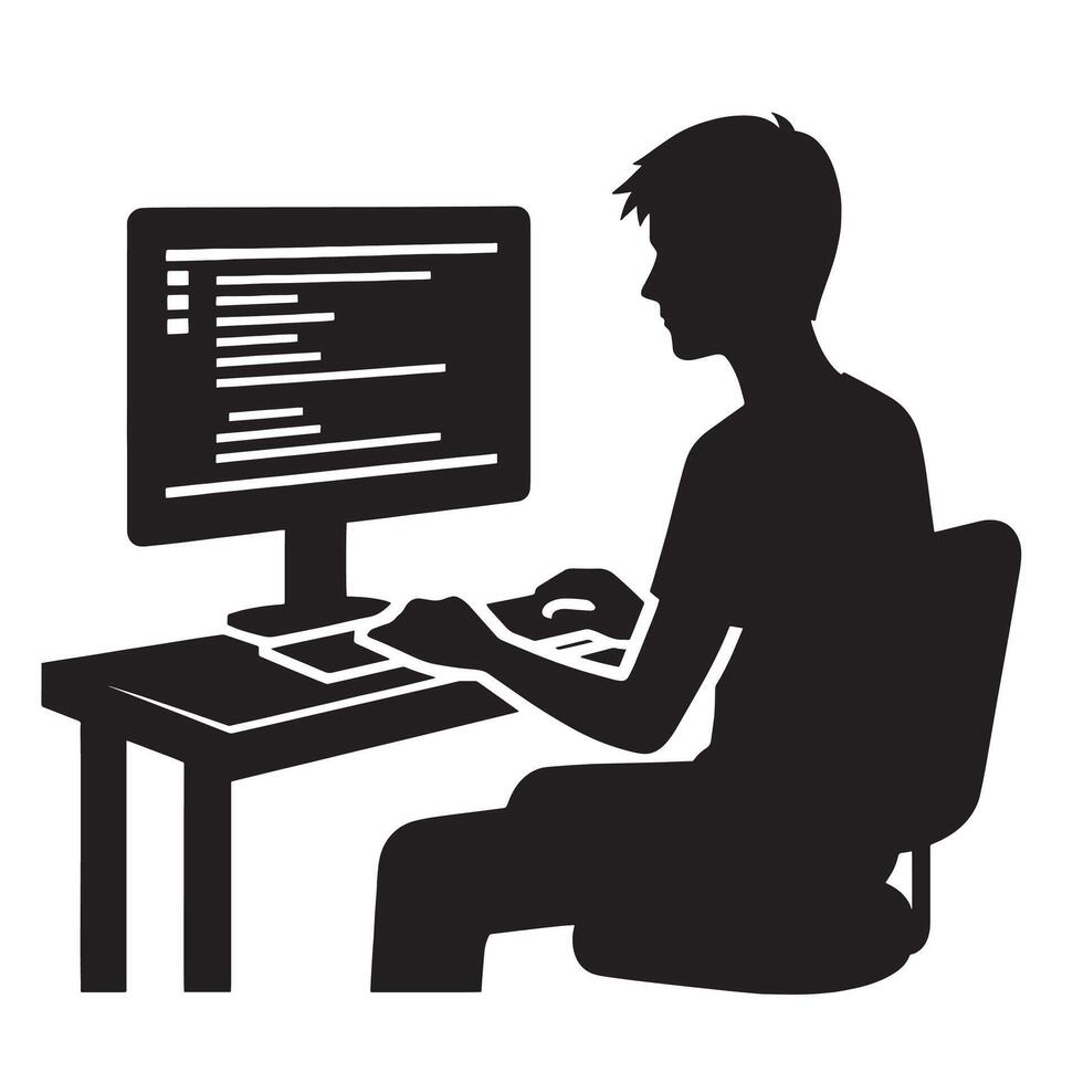silhouette programmer work on their computer in office vector
