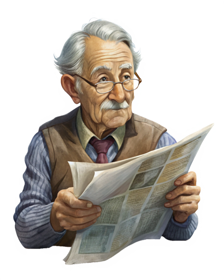 Senior Gentleman Concentrating on the Paper png