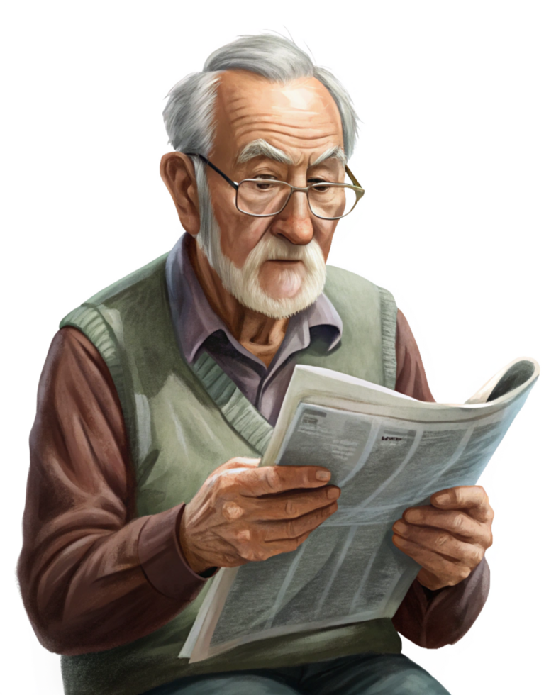 Grandpa Reading About Local Events png