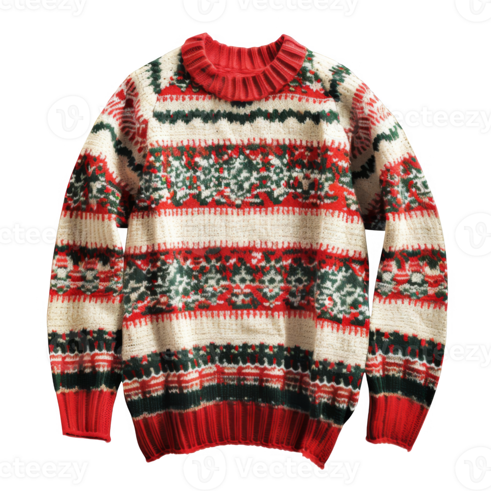 Red, Green, and White Knit Christmas Sweater with Holiday Pattern png