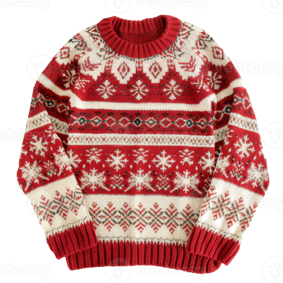 Red and White Knit Sweater with Snowflake Pattern png