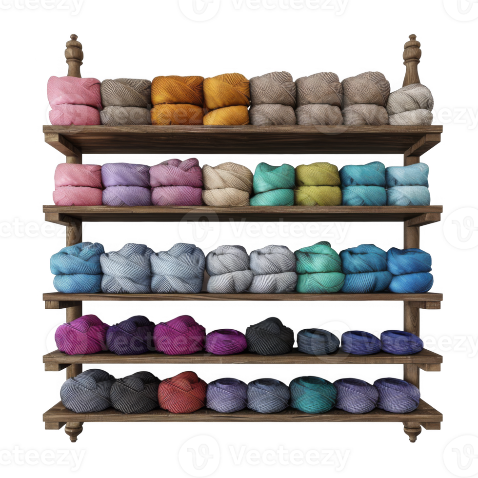 Wooden Shelf with Colorful Yarn Balls png