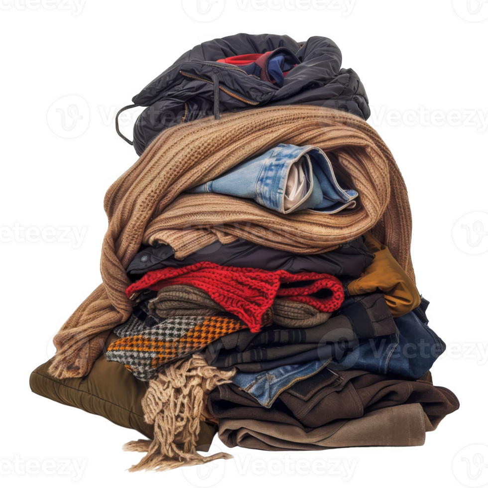 A Stack of Folded Winter Clothing and Accessories png