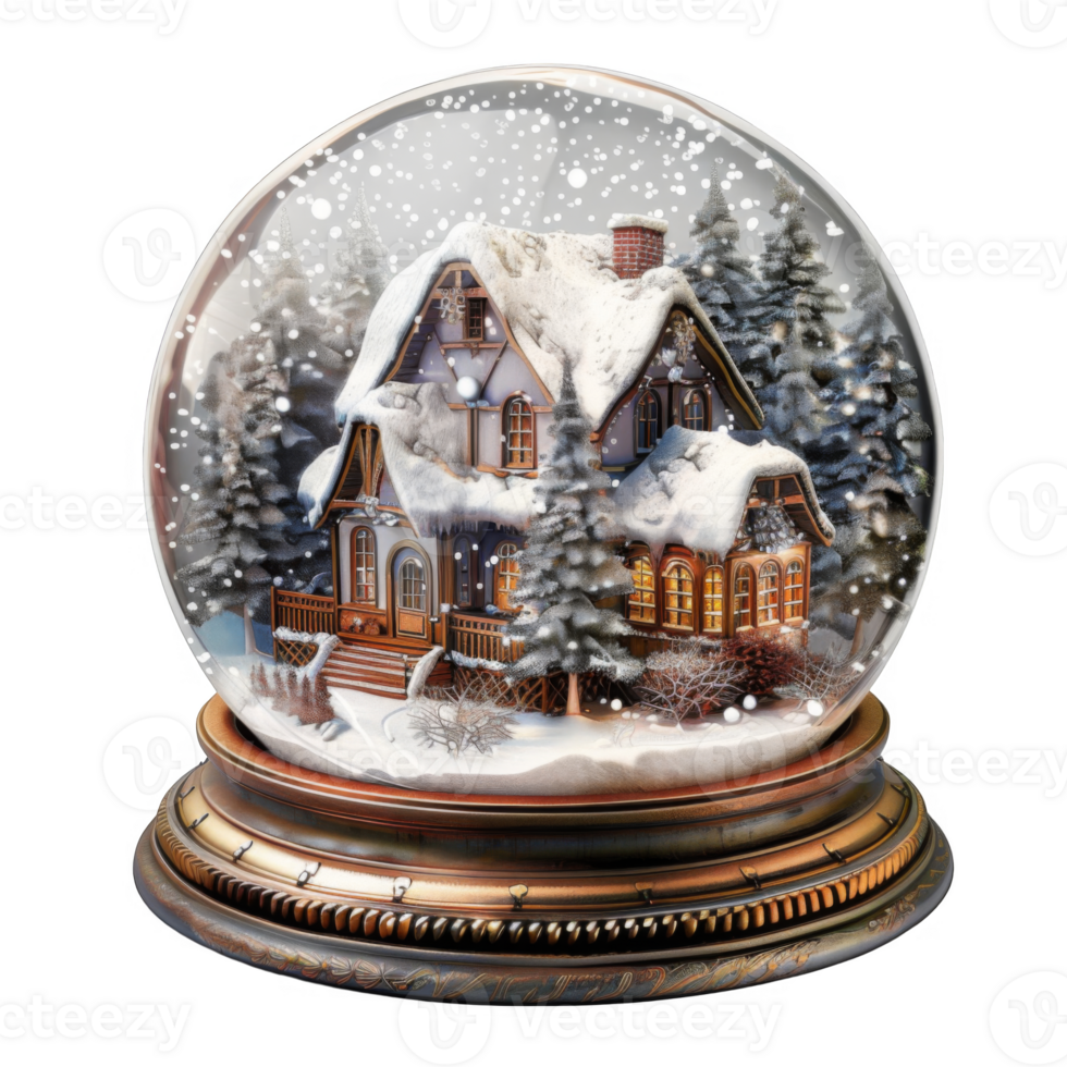 Snow Globe with a Snowy Cottage and Snowing Trees png