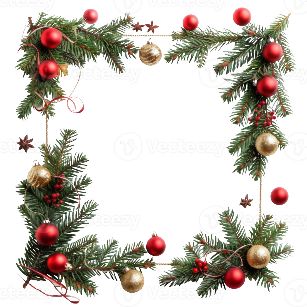 Festive Christmas Frame of Evergreen Branches and Ornaments png