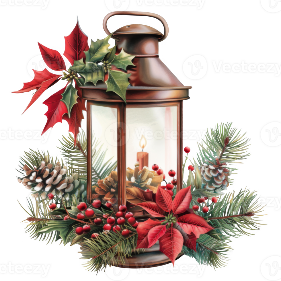 Lantern with Christmas Decorations and Candle png