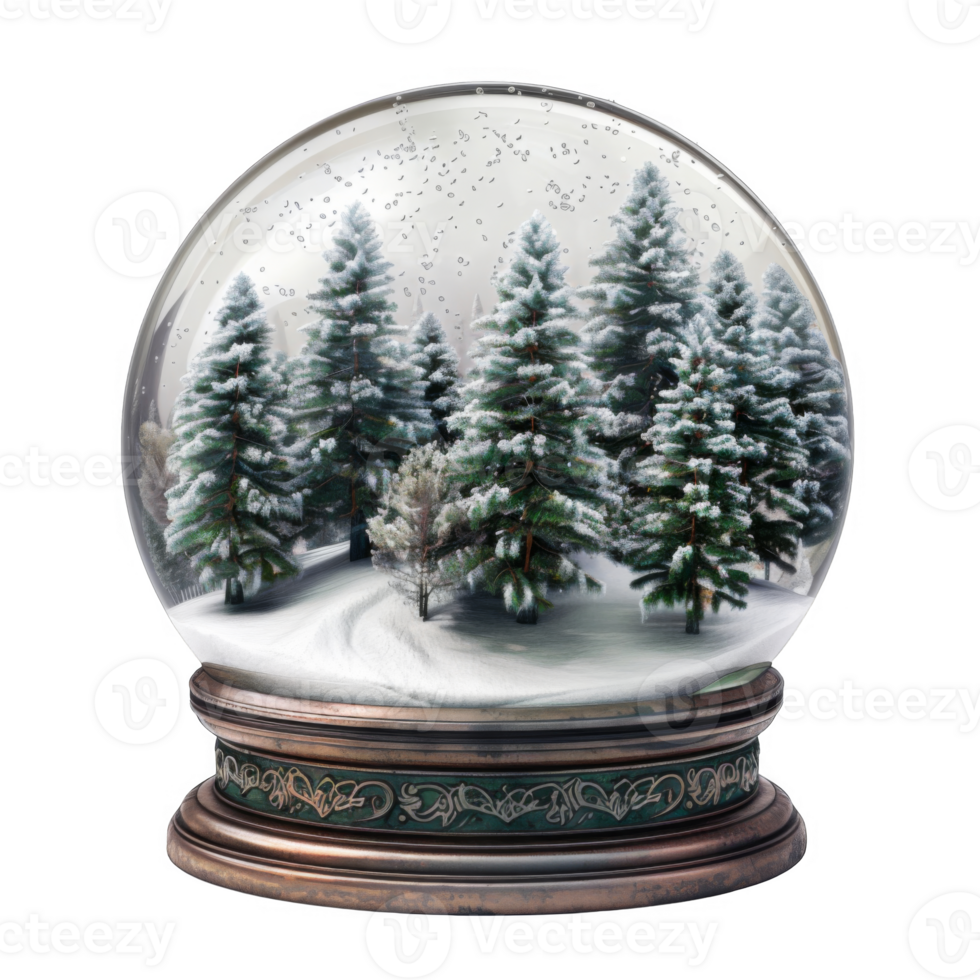 Snow Globe With Evergreen Trees And Snowflakes png