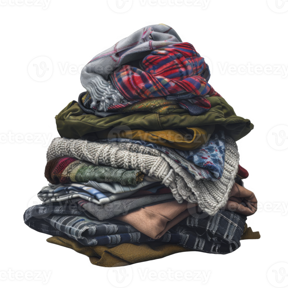 A Stack of Folded Clothing with Different Patterns and Textures png