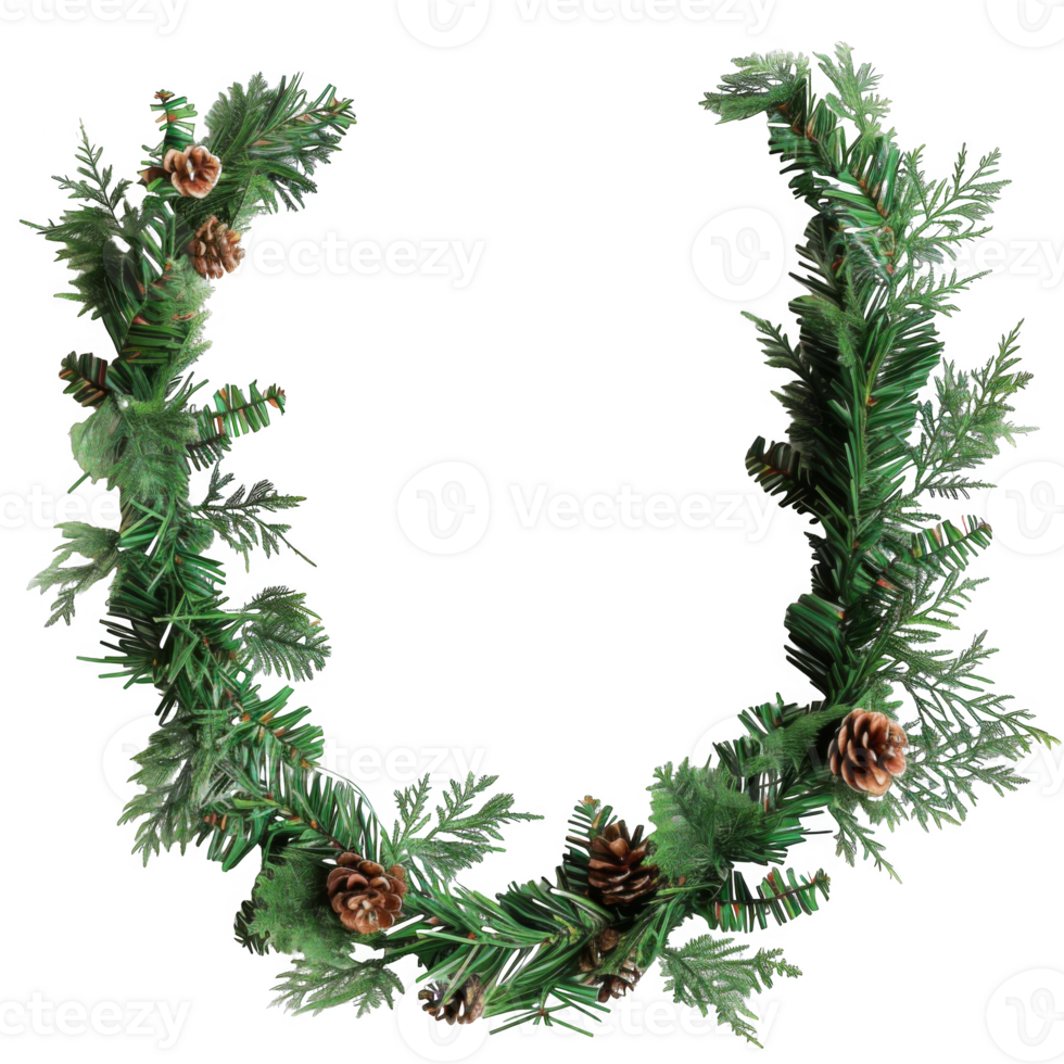Evergreen Garland with Pine Cones Forming a U-Shape png