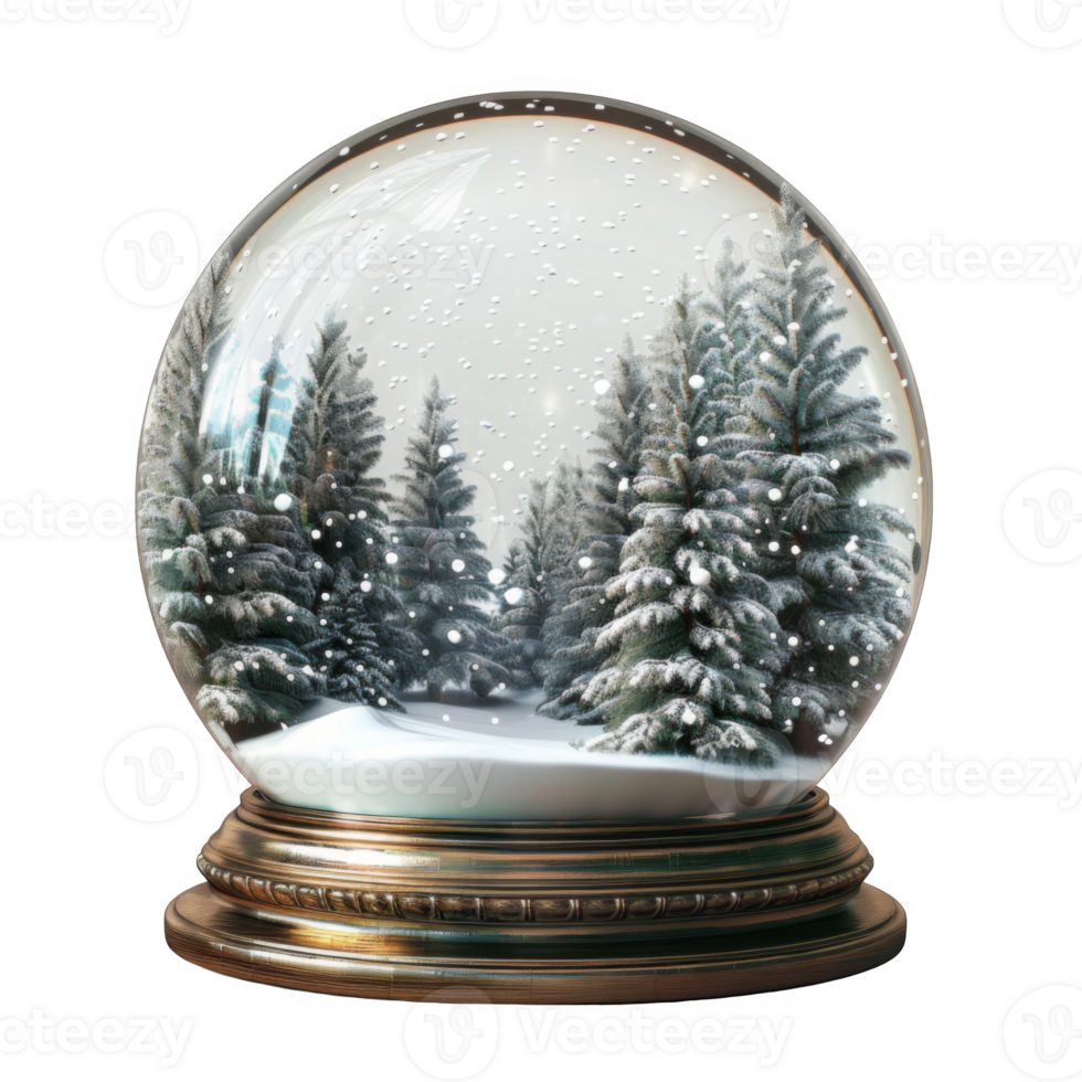 A Glass Snow Globe with a Snowy Forest Inside png