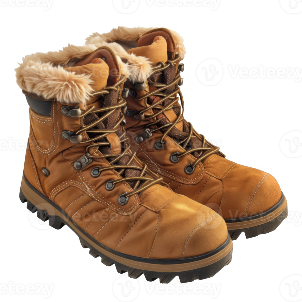Pair of Brown Leather Winter Boots with Fur Linings png