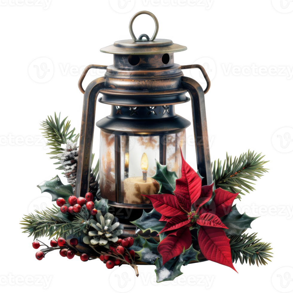 Vintage Lantern with Christmas Decorations png